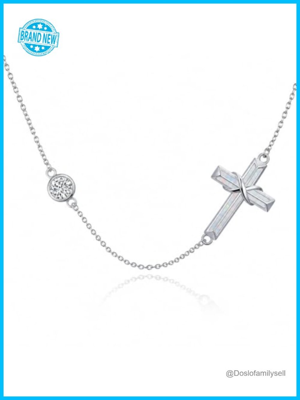 Dainty 925 Sterling Silver Sideways Cross Choker with Opal and Zircon Piece